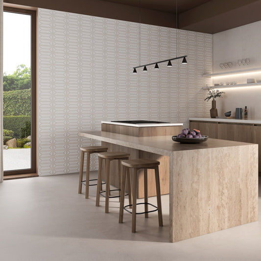 Dimensi | 12"x36" Ceramic Ivory Bevel Deco Wall Tile