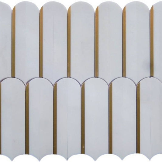 Gold + Marmo | 12"x12" Parthenon Marble & Brass Mosaic Tile