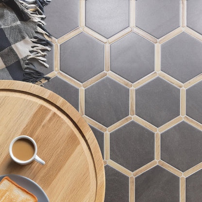 Villa Antica | Grafito Pino 9"x10" Porcelain Hexagon Wall & Floor Tile