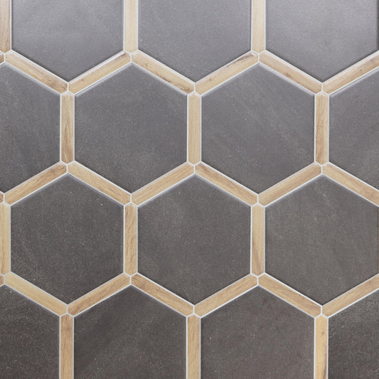 Villa Antica | Grafito Pino 9"x10" Porcelain Hexagon Wall & Floor Tile