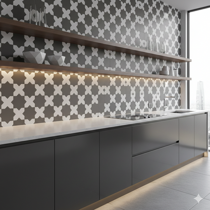 Porto Checker | Porcelain Star+Cross Floor & Wall Tile