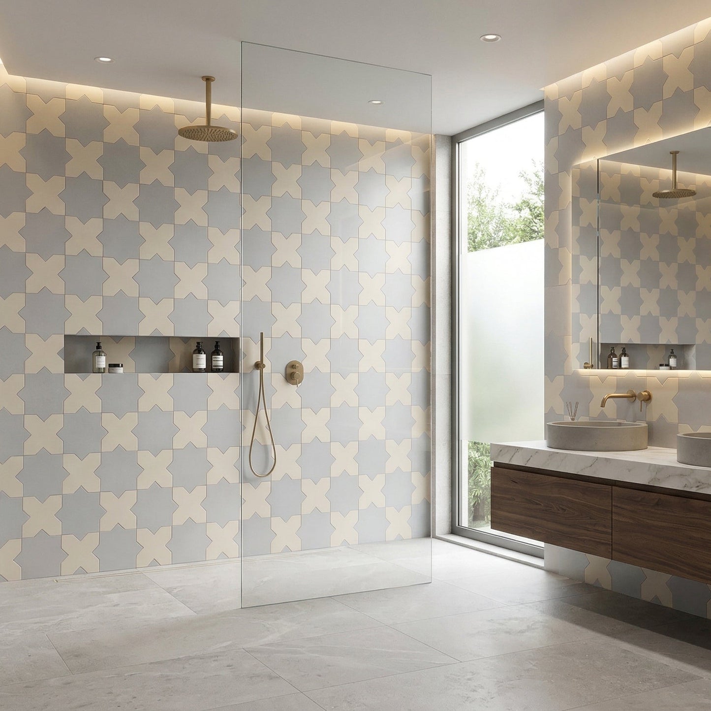 Porto Checker | Porcelain Star+Cross Floor & Wall Tile