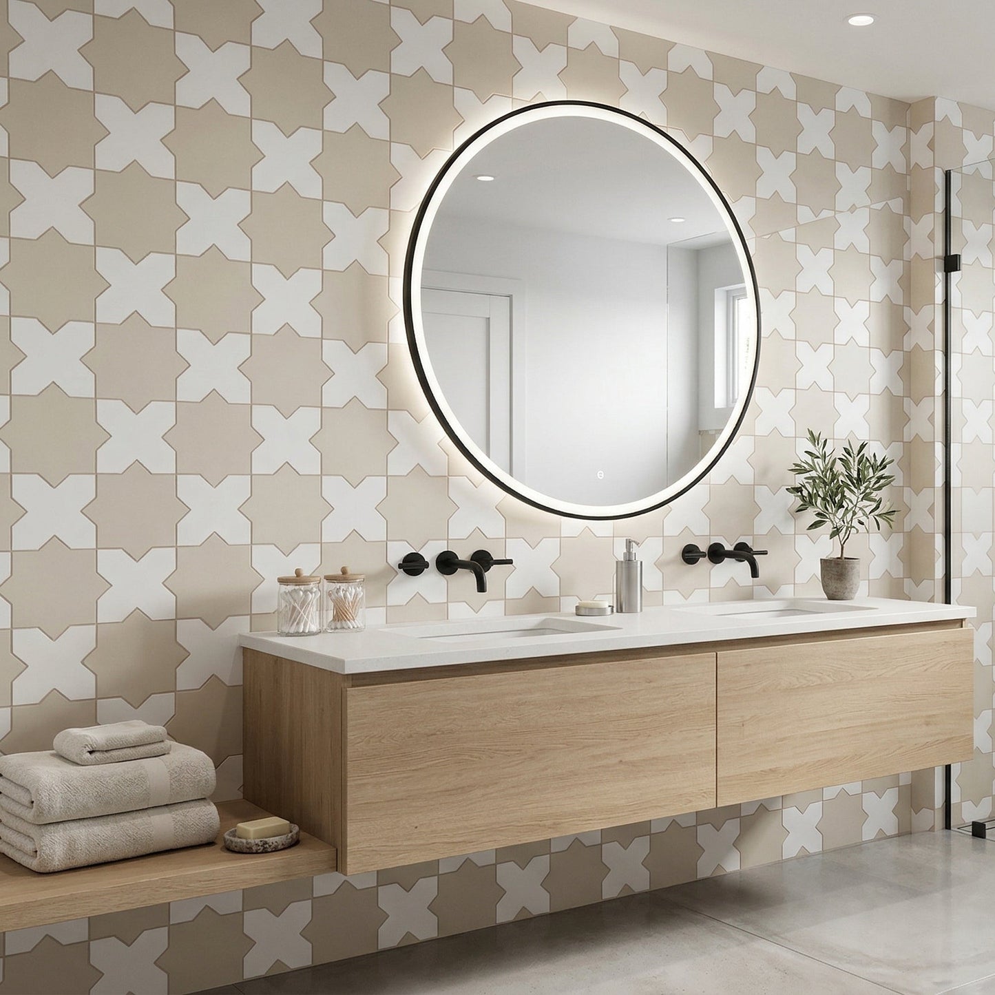 Porto Checker | Porcelain Star+Cross Floor & Wall Tile