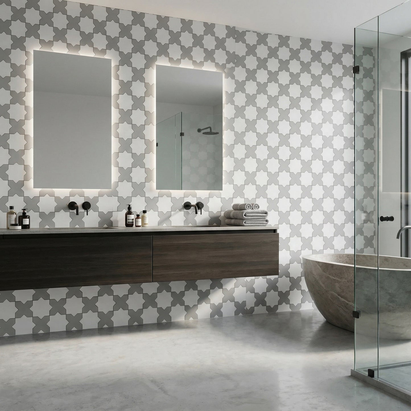 Porto Checker | Porcelain Star+Cross Floor & Wall Tile