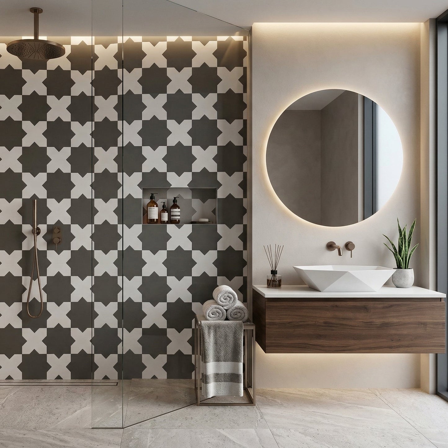 Porto Checker | Porcelain Star+Cross Floor & Wall Tile