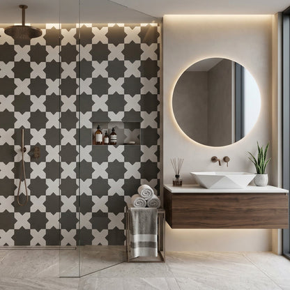 Porto Checker | Porcelain Star+Cross Floor & Wall Tile