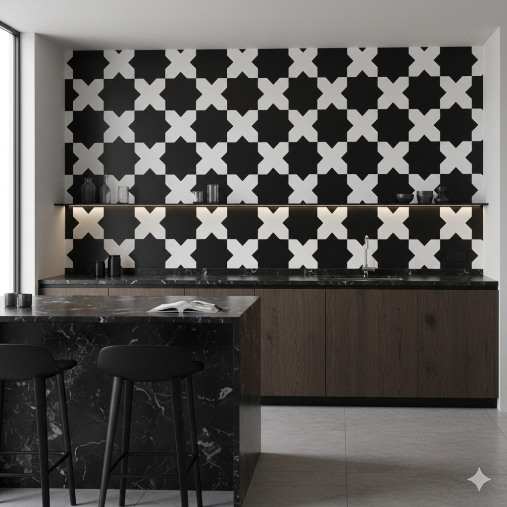 Porto Checker | Porcelain Star+Cross Floor & Wall Tile