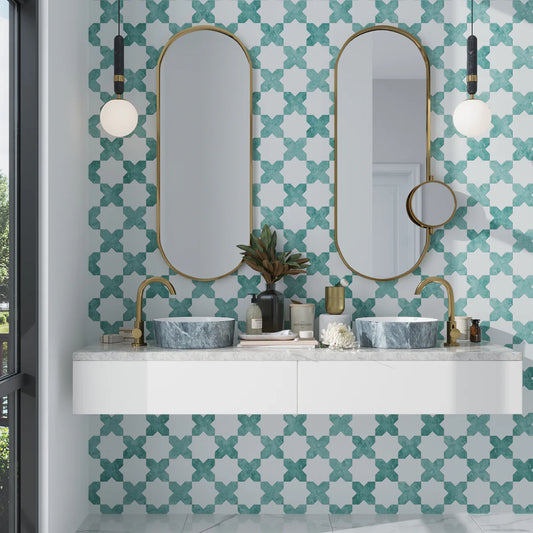 Porto Checker | Porcelain Star+Cross Floor & Wall Tile
