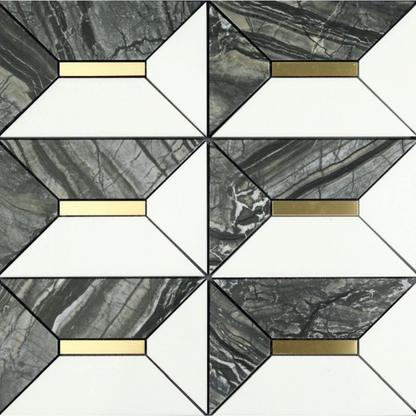 Gold + Marmo | 12"x12" Mohavi Marble & Brass Mosaic Tile