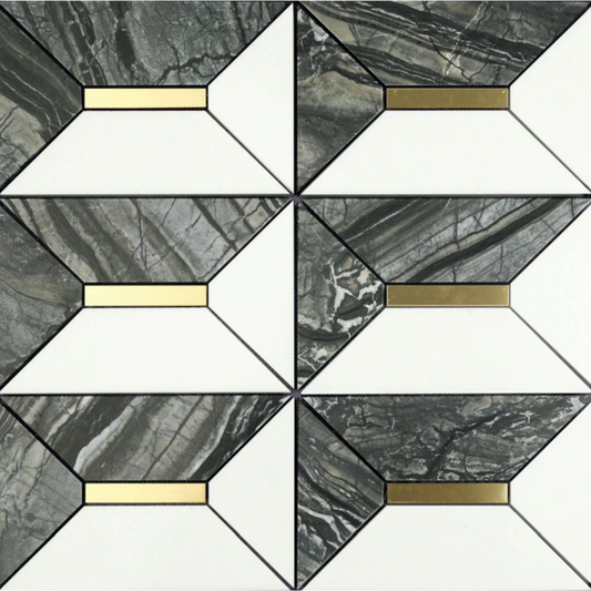 Gold + Marmo | 12"x12" Mohavi Marble & Brass Mosaic Tile