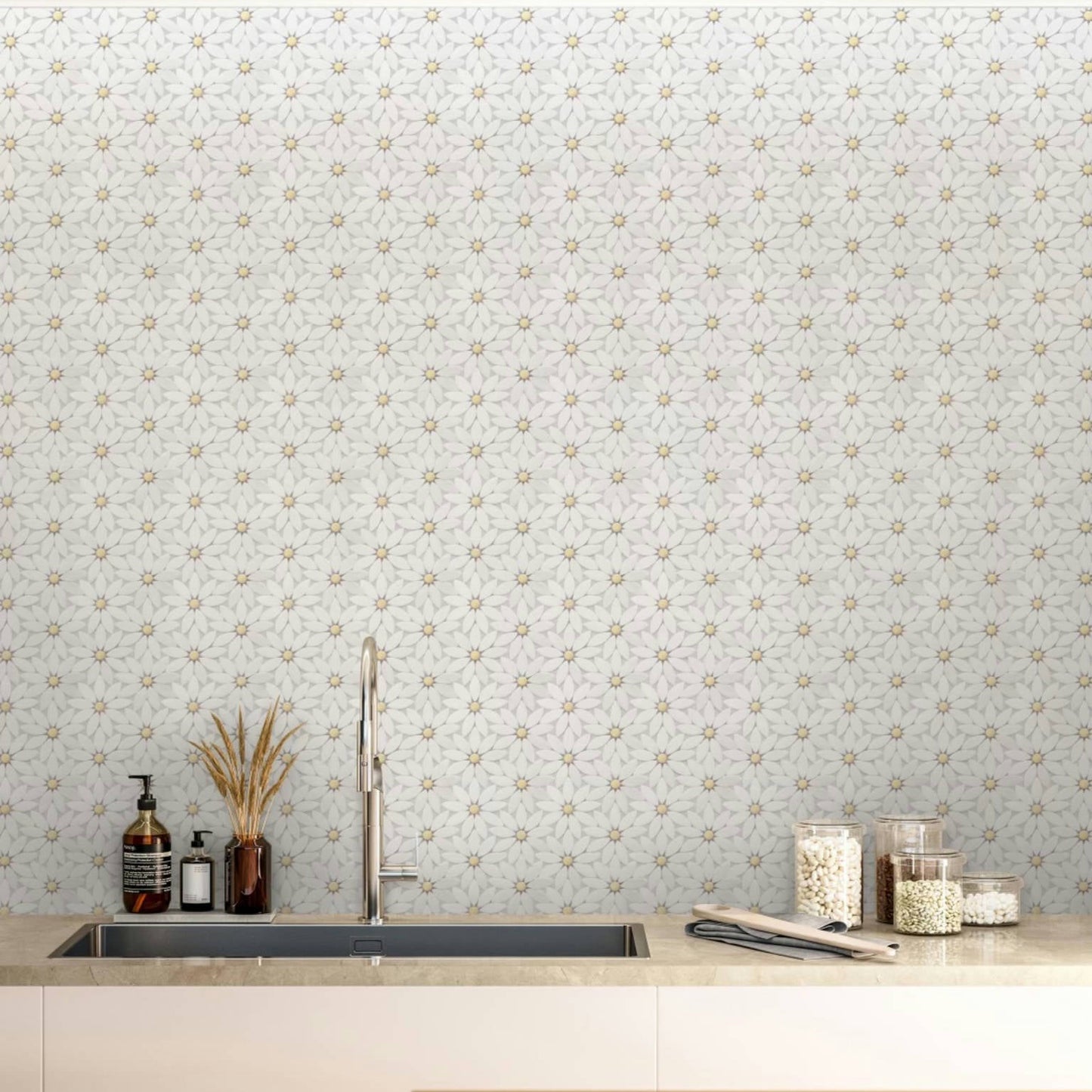 Gold + Marmo | 12"x12" Baroci Marble & Brass Mosaic Tile