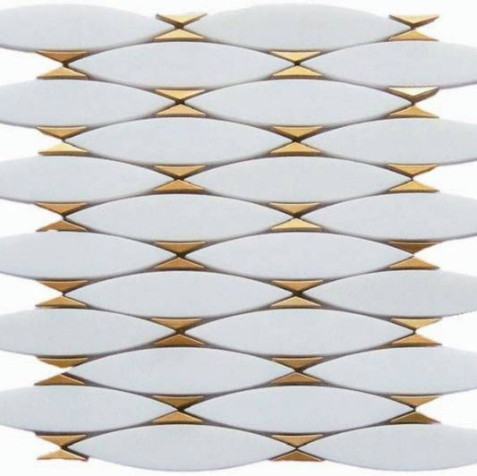Gold + Marmo | 12"x12" Bellene Marble & Brass Mosaic Tile