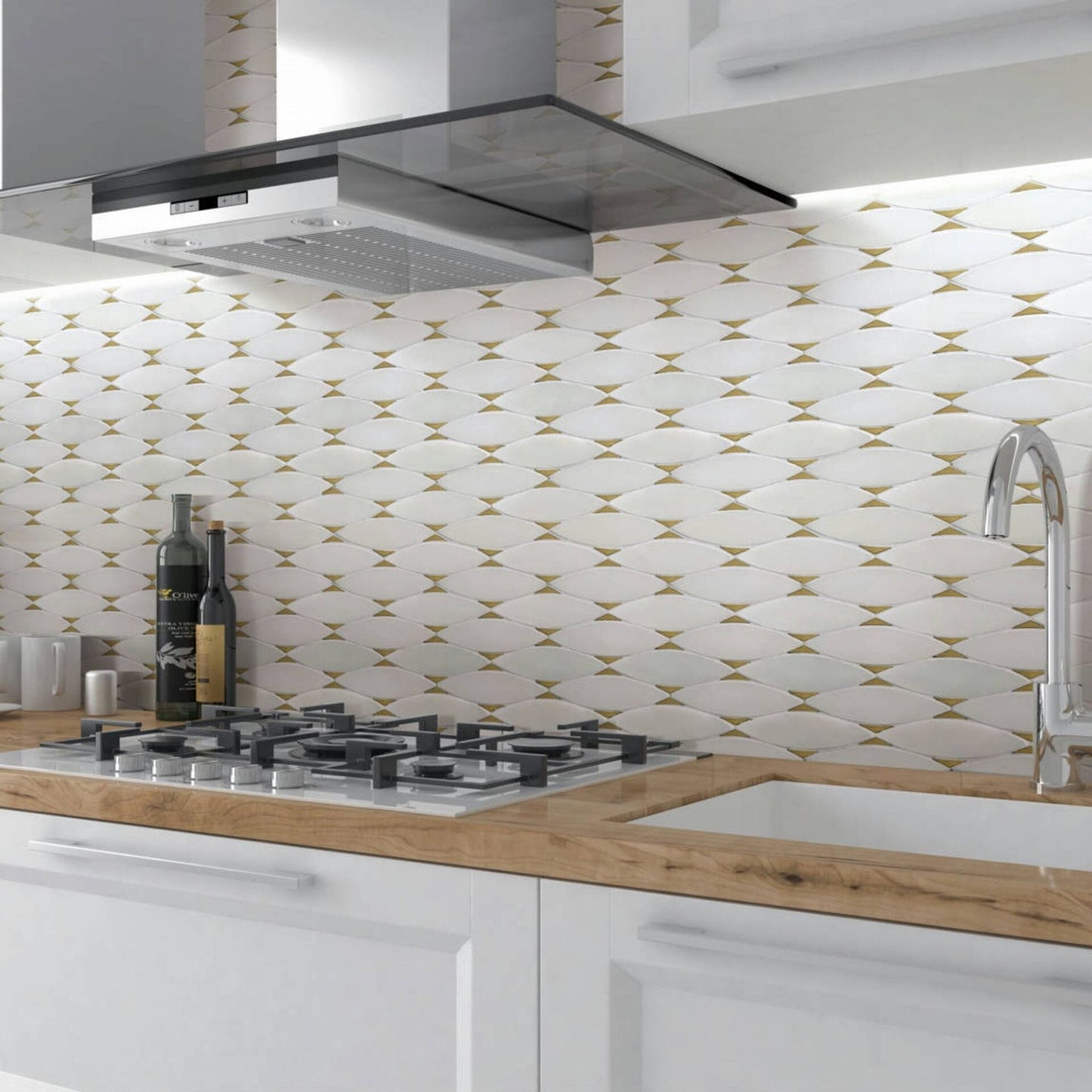 Gold + Marmo | 12"x12" Bellene Marble & Brass Mosaic Tile