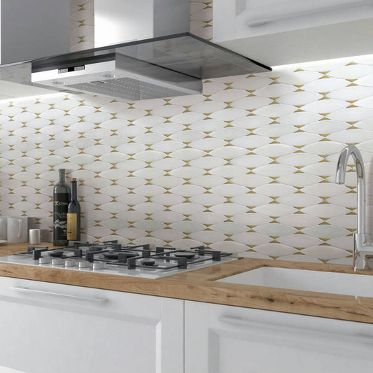 Gold + Marmo | 12"x12" Bellene Marble & Brass Mosaic Tile