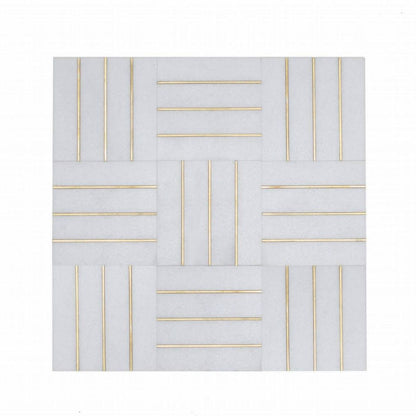 Gold + Marmo | 12"x12" Botticelli Marble & Brass Mosaic Tile