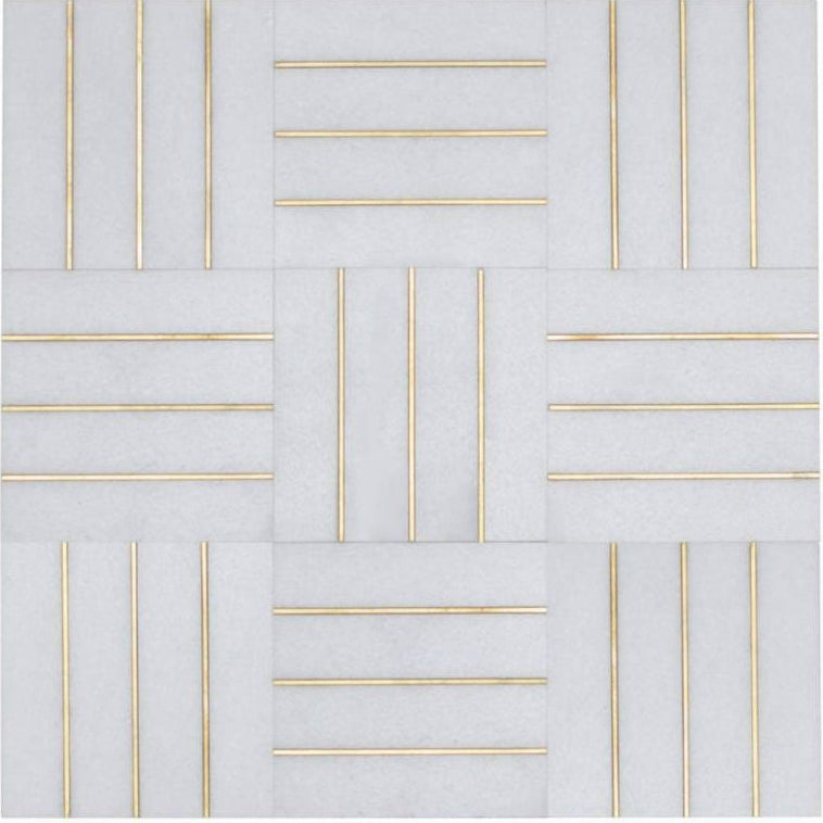Gold + Marmo | 12"x12" Botticelli Marble & Brass Mosaic Tile