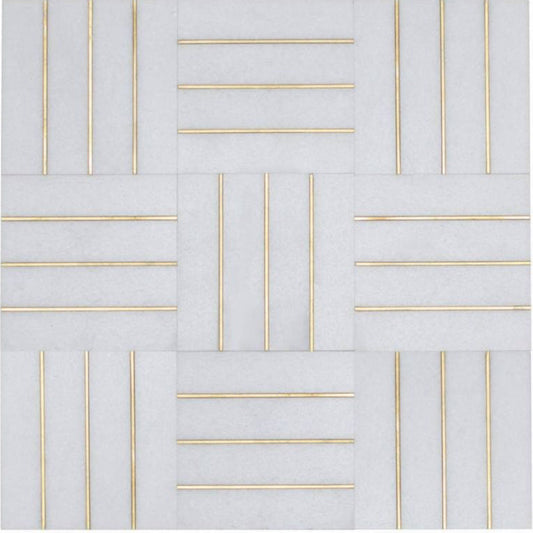 Gold + Marmo | 12"x12" Botticelli Marble & Brass Mosaic Tile