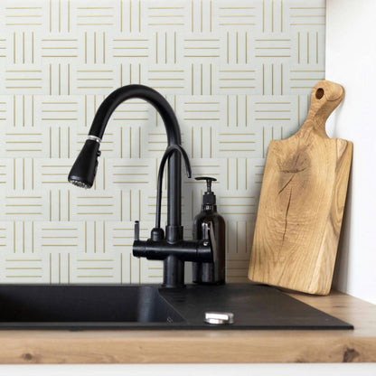 Gold + Marmo | 12"x12" Botticelli Marble & Brass Mosaic Tile