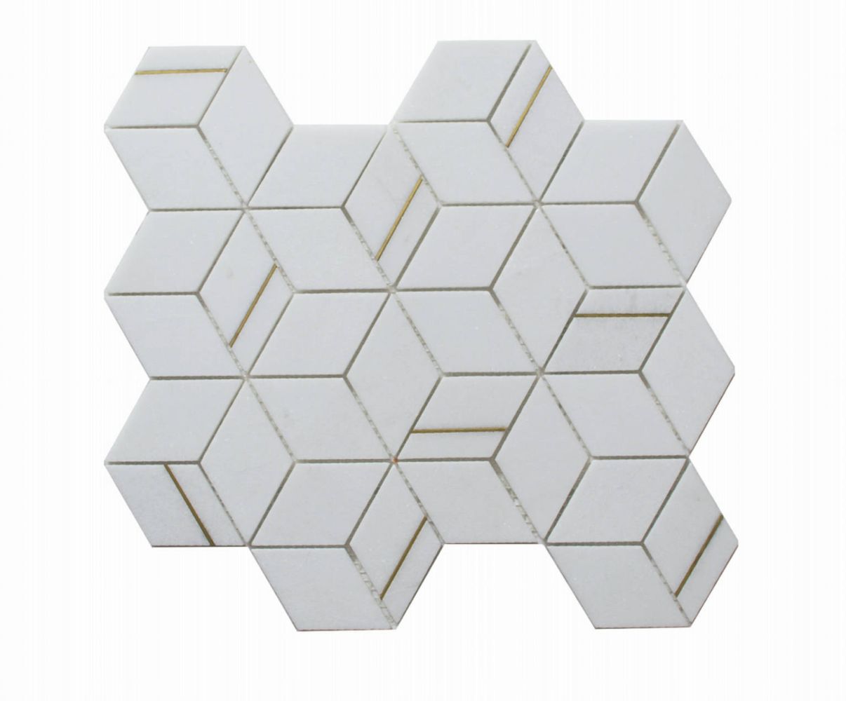 Gold + Marmo | 12"x12" Brunelle Marble & Brass Mosaic Tile