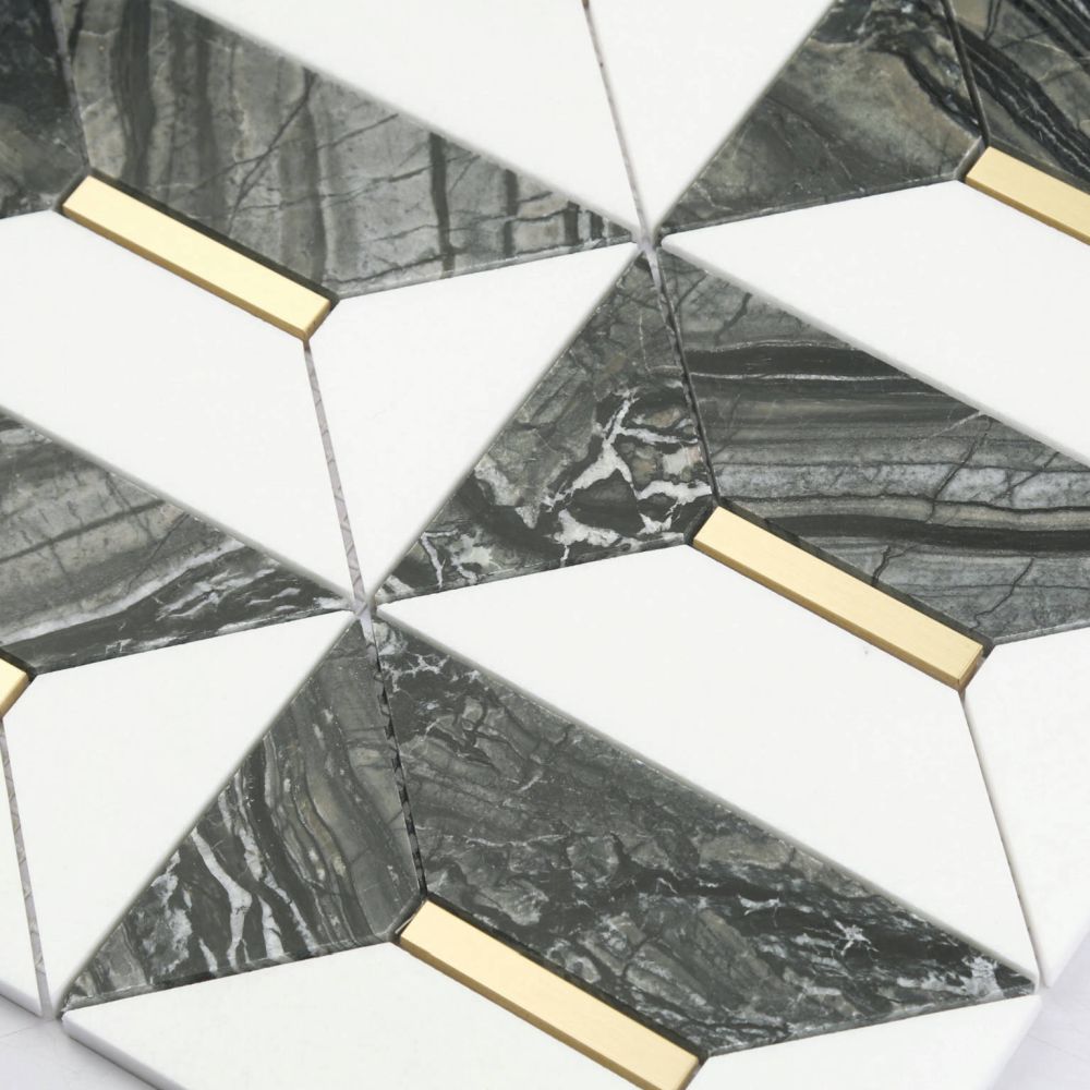 Gold + Marmo | 12"x12" Mohavi Marble & Brass Mosaic Tile