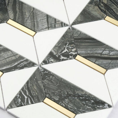 Gold + Marmo | 12"x12" Mohavi Marble & Brass Mosaic Tile
