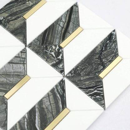 Gold + Marmo | 12"x12" Mohavi Marble & Brass Mosaic Tile