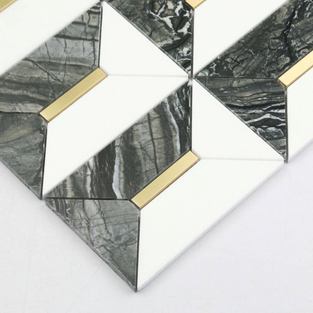 Gold + Marmo | 12"x12" Mohavi Marble & Brass Mosaic Tile