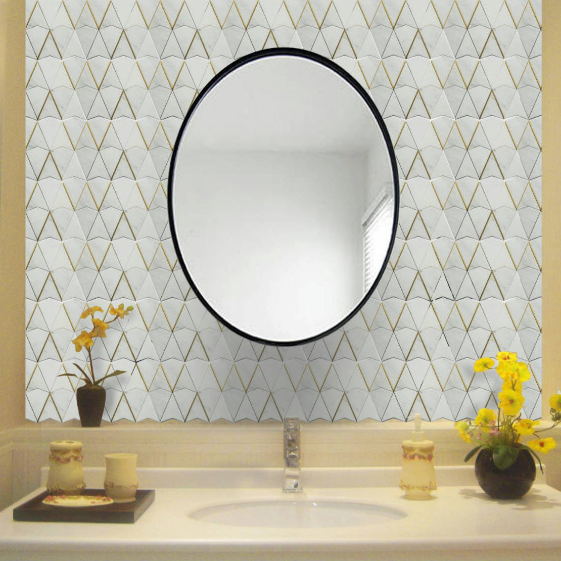 Gold + Marmo | 12"x12" Verona Marble & Brass Mosaic Tile