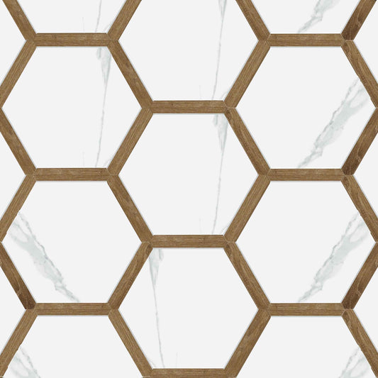 Via Antica | Denia Oak 9"x10" Porcelain Hexagon Wall & Floor Tile