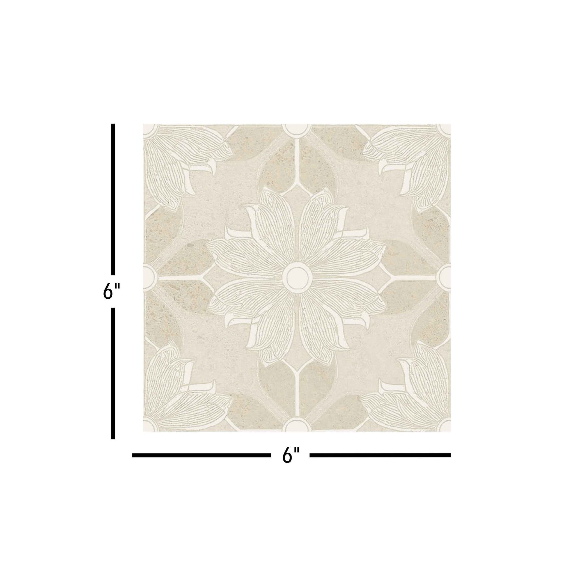 Flora Moda | 6"x6" Serena Porcelain Encaustic Look Floor & Wall Tile