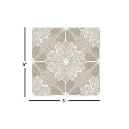 Flora Moda | 6"x6" Serena Porcelain Encaustic Look Floor & Wall Tile