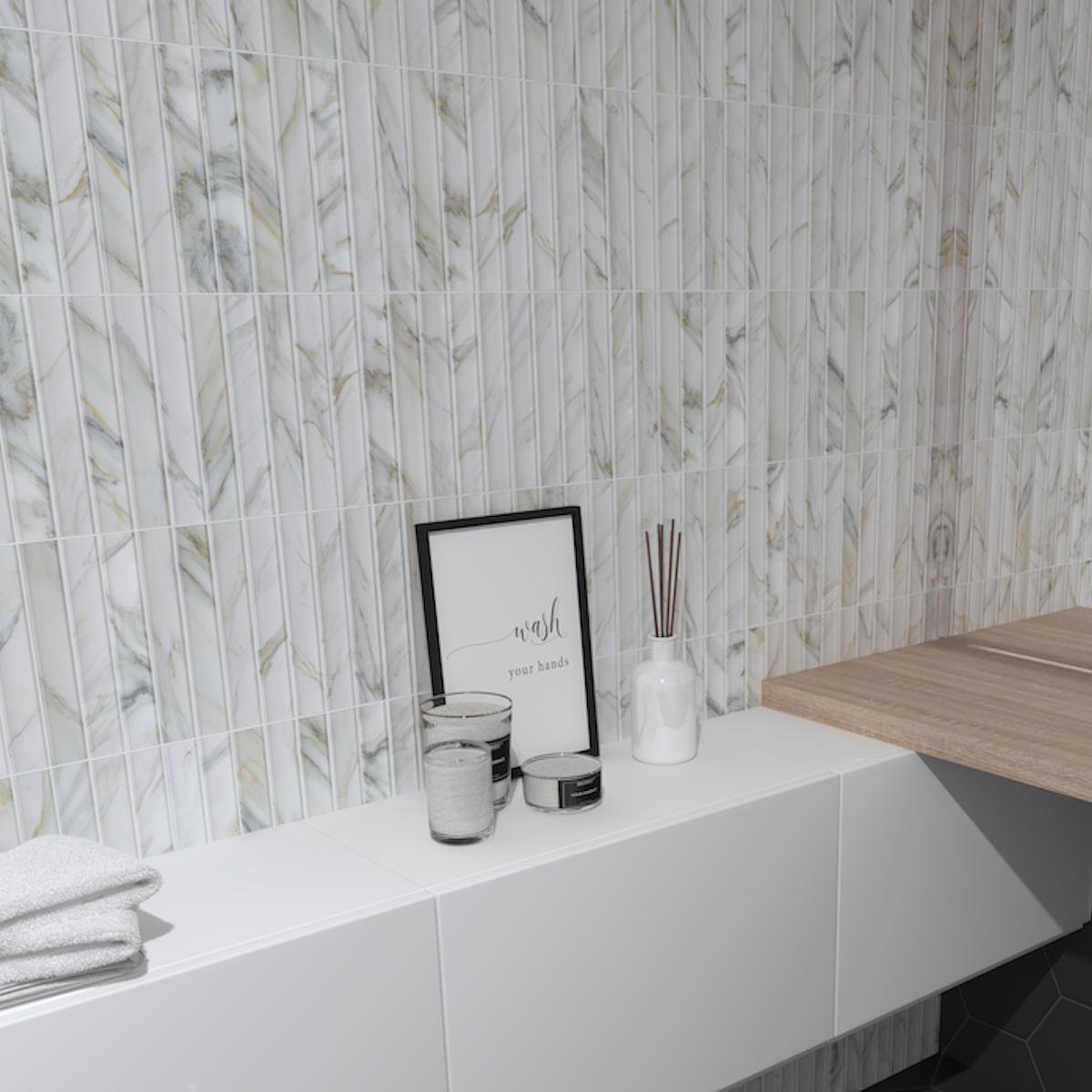 Argos Fluted | 4.5"x9" Porcelain Fluted Marble Look Wall Tile