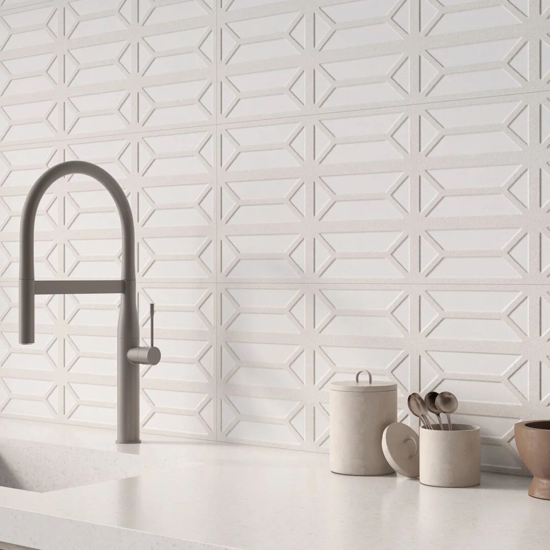Dimensi | 12"x36" Ceramic Ivory Bevel Deco Wall Tile