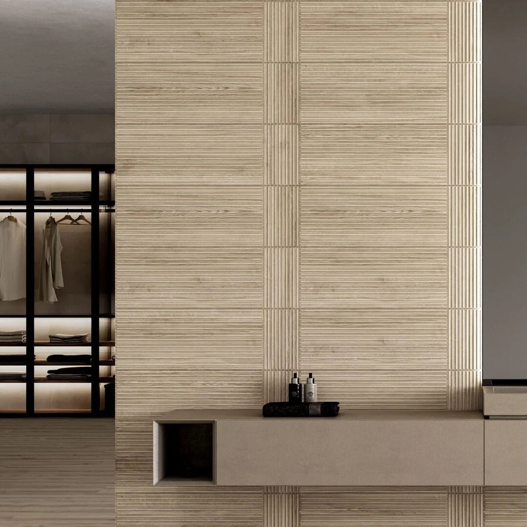 Dimensi | 12"x36" Ceramic Light Oak Liner Deco Wall Tile