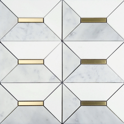 Gold + Marmo | 12"x12" Sahara Marble & Brass Mosaic Tile