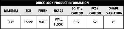 Hudson & Co | 2.5"x9" Porcelain Brick Wall Tile