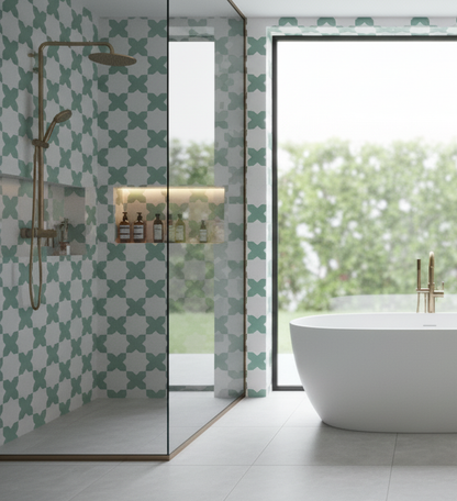 Porto Checker | Porcelain Star+Cross Floor & Wall Tile