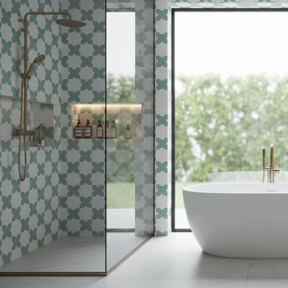 Porto Checker | Porcelain Star+Cross Floor & Wall Tile