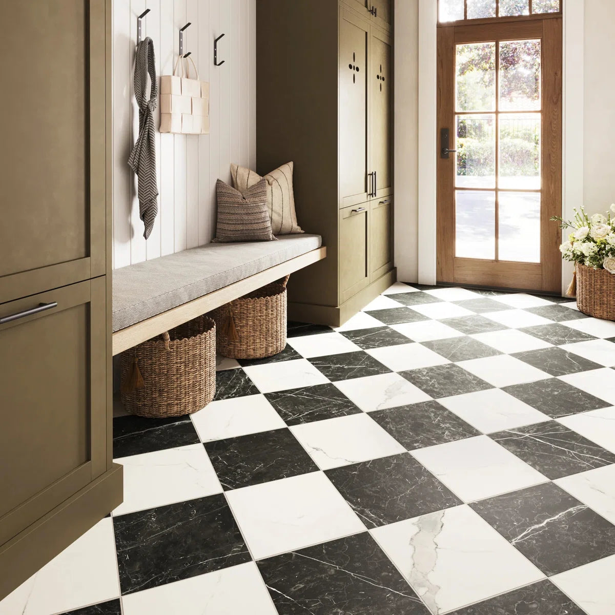 Palazzo Checkerboard | 12" x 12" Porcelain Marble Look Floor & Wall Tile