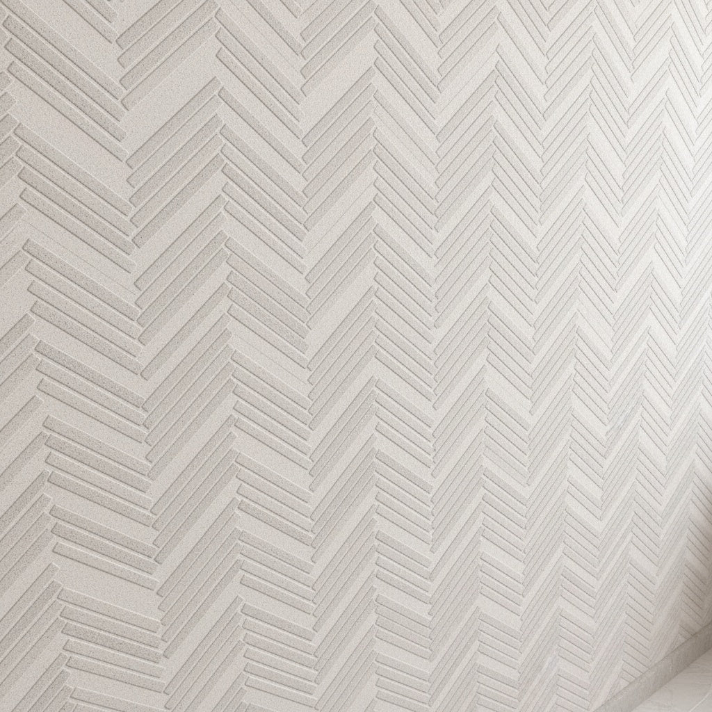 Dimensi | 12"x36" Ceramic Ivory Herringbone Deco Wall Tile