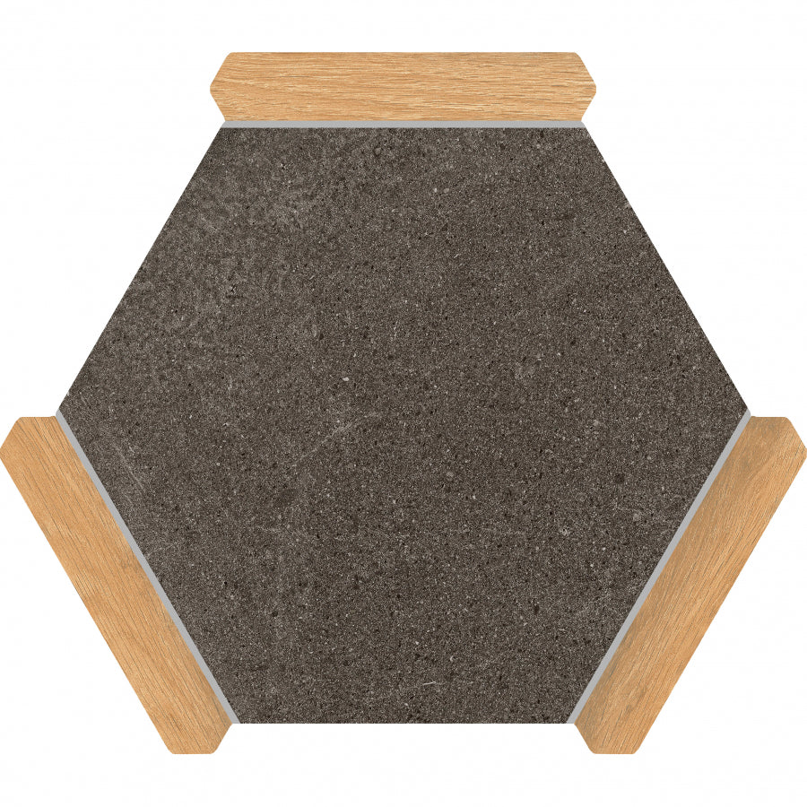 Villa Antica | Grafito Pino 9"x10" Porcelain Hexagon Wall & Floor Tile